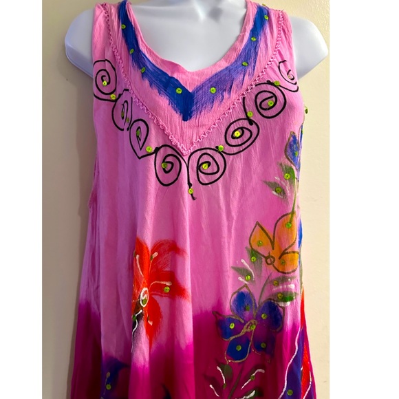 None Dresses & Skirts - Gorgeous Colorful Mexican Design Sleeveless Dress Handkerchief Hem Size OS
